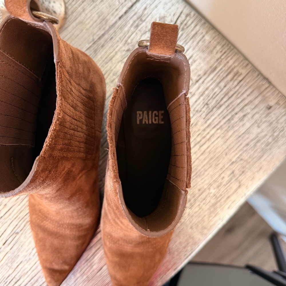 PAIGE Brown Suede Pointed Toe Western Ankle Boots - Picture 5 of 6